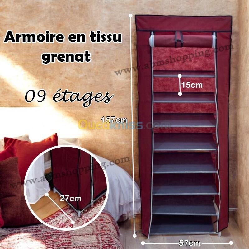 Armoire en tissu grenat 09 étages 157x27x57cm