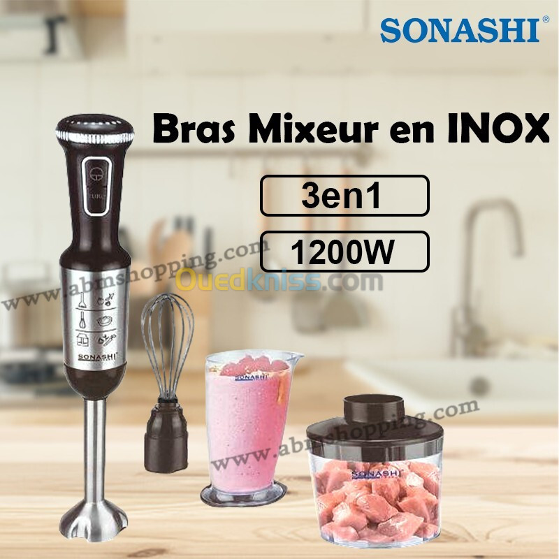 Garantie produit 2 ans Bras Mixeur 3en1 en INOX 1200W | SONASHI