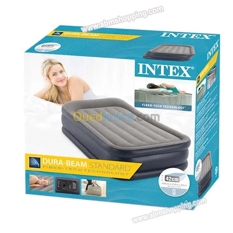 Matelas Gonflable FiberTech Avec Pompe Electrique Intégrée, et Système de Support Profilé 99x191x42