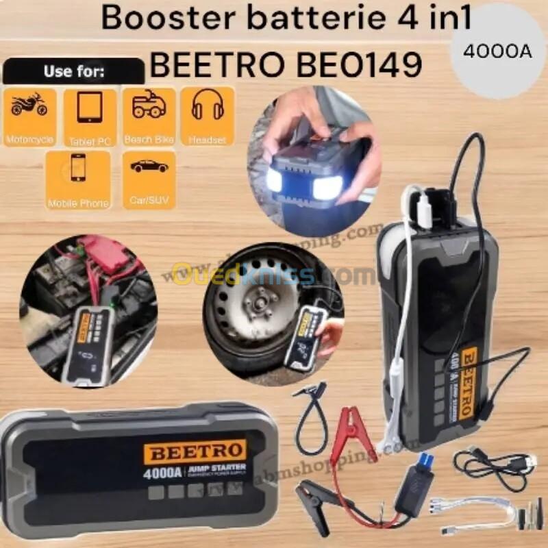 Booster batterie 4 in1 4000A, compresseur 10 Bar, Power Bank 24000 mAh et lamp torche 