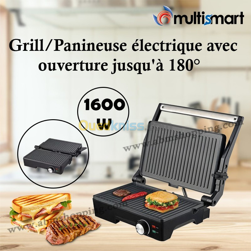 Grill/Panineuse électrique avec ouverture jusqu à 180 degre 1600W | Multismart