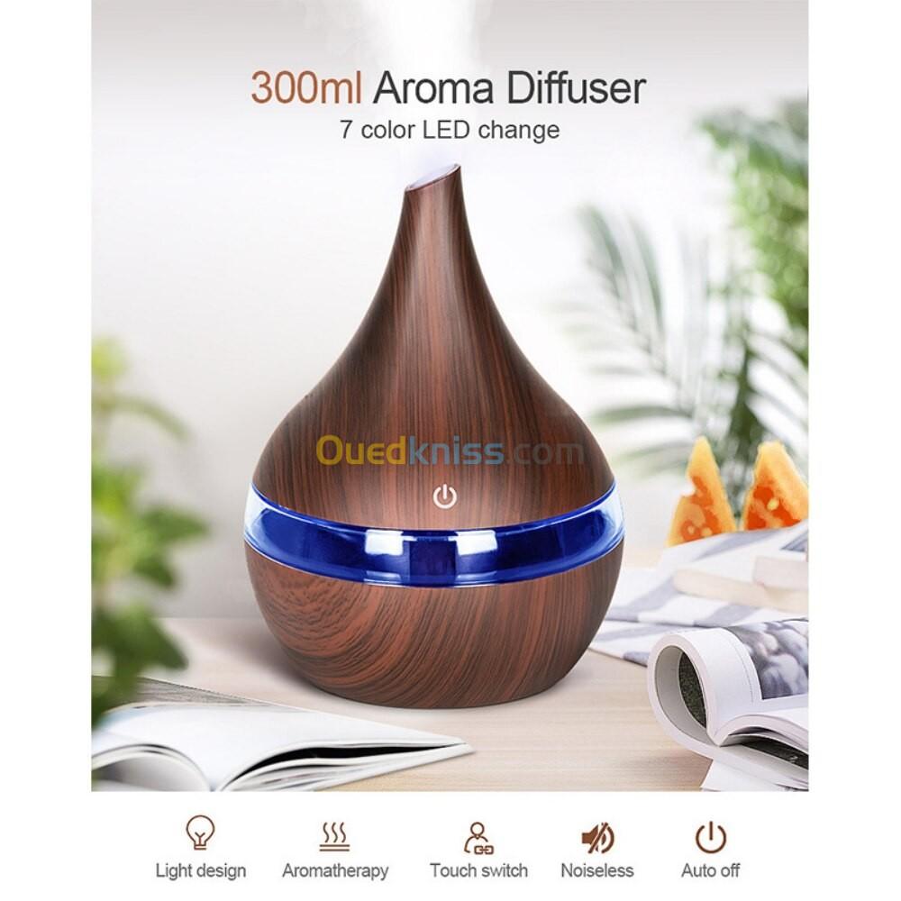 Humidificateur Électrique style bois 300ml Aromathérapie Diffuseur Avec 7 Couleur LED Lumière