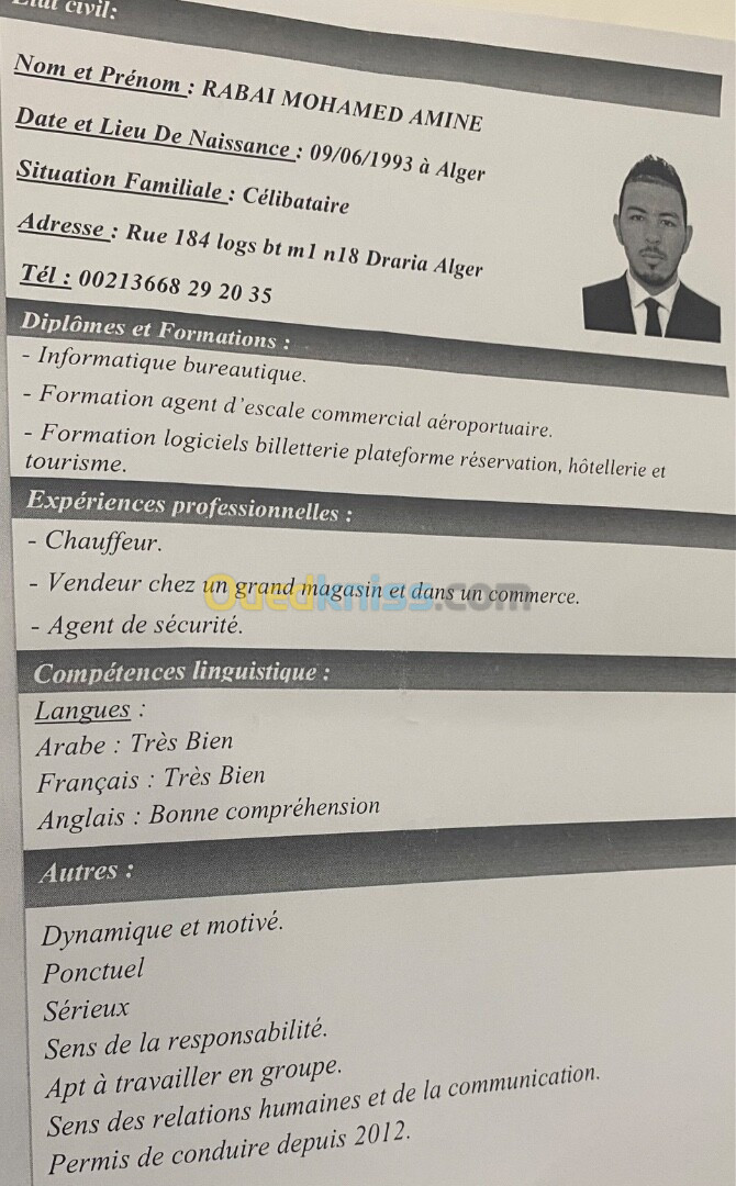 Vendeur chauffeur commercial agent d'escale commercial airportaire agent commercial