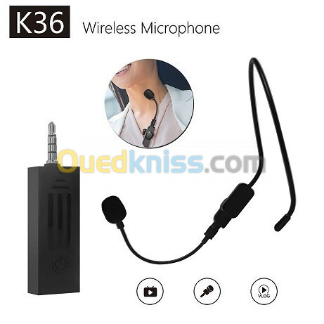 Microphone casque sans fil 2,4 GHz sans fil portable 2 en 1 micro portée 30 m