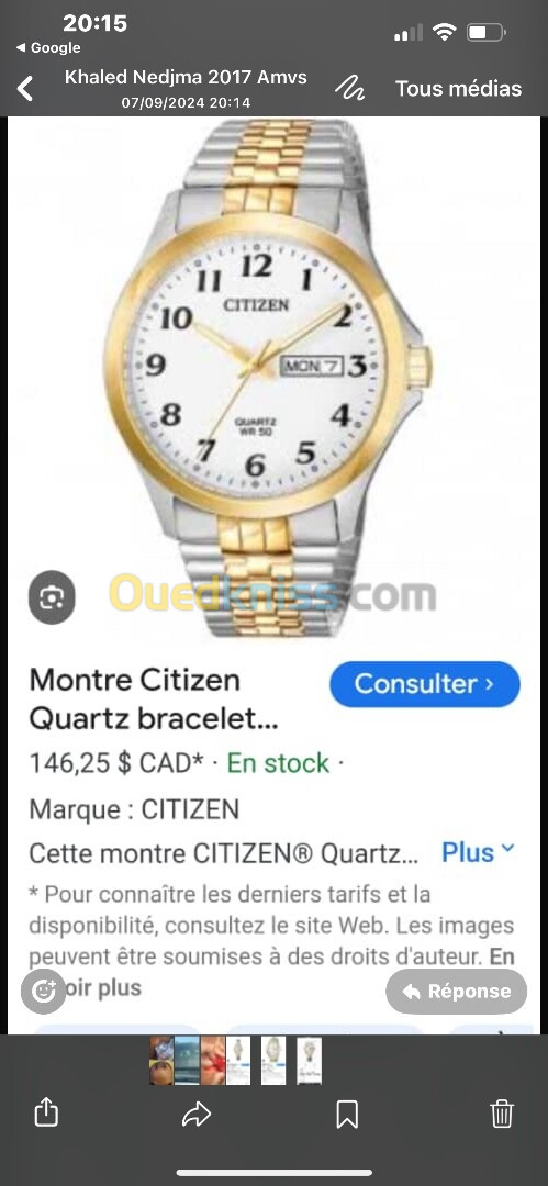 Montre CITIZEN originale plaquee or inoxidabke 