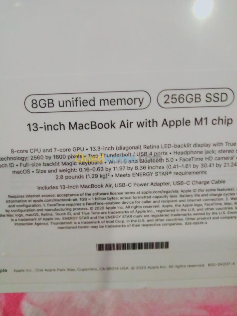 MacBook air M1 13" 8G 256 mn 2020