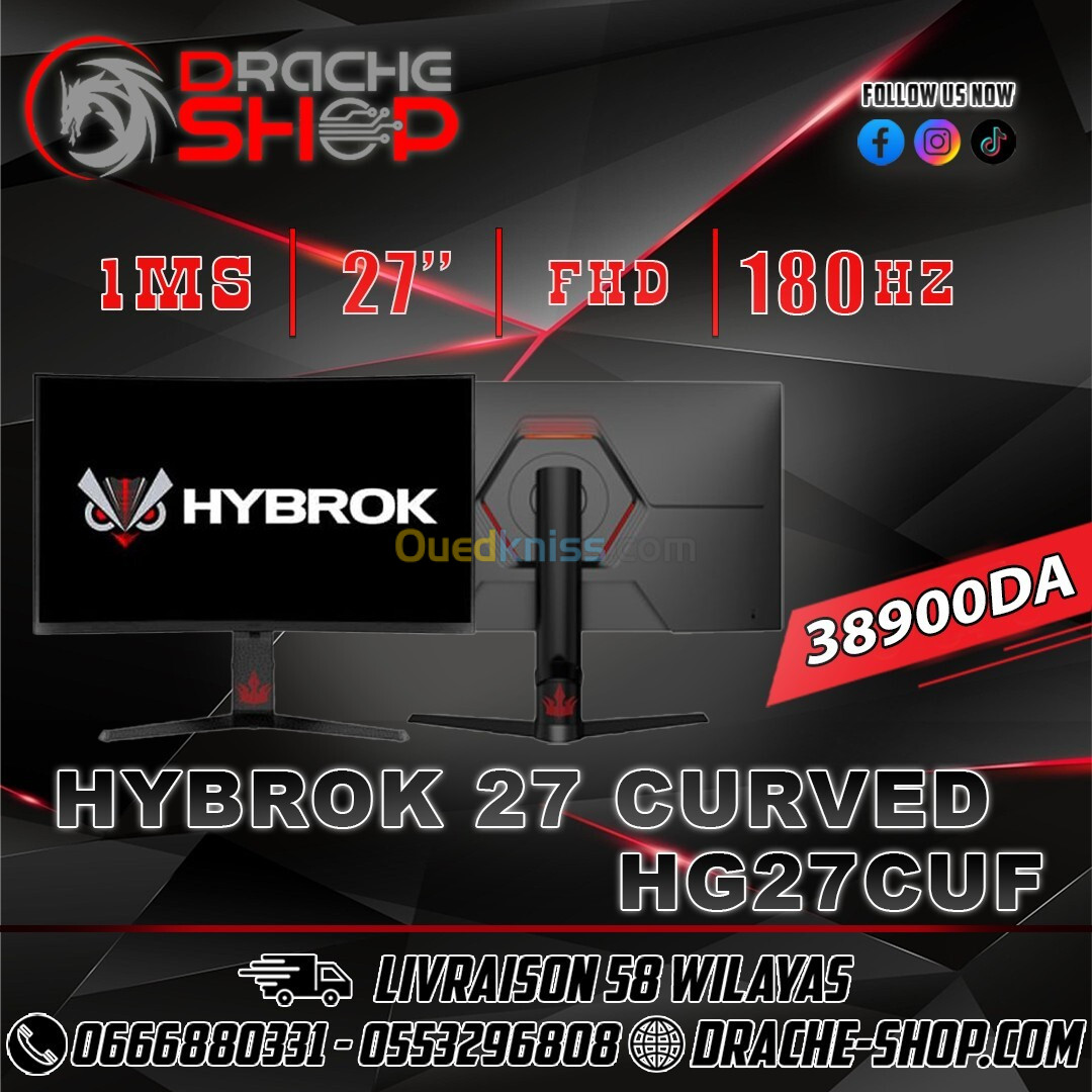 Ecran Gaming Incurvé HYBROK HG27CUF 180Hz 1ms FHD