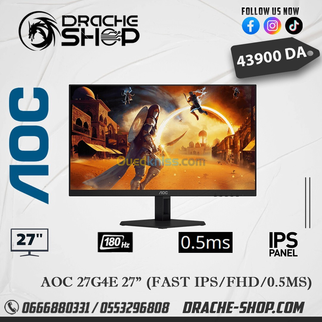 Ecran Gaming AOC 27G4E 27 pouces 180HZ Fast IPS 0.5 ms