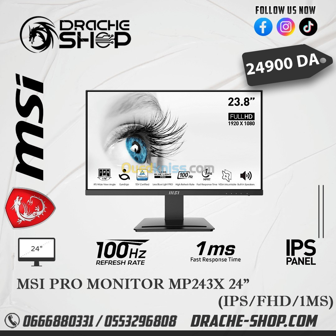 Ecran Gaming MSI PRO MP243X IPS 100HZ 1ms Black