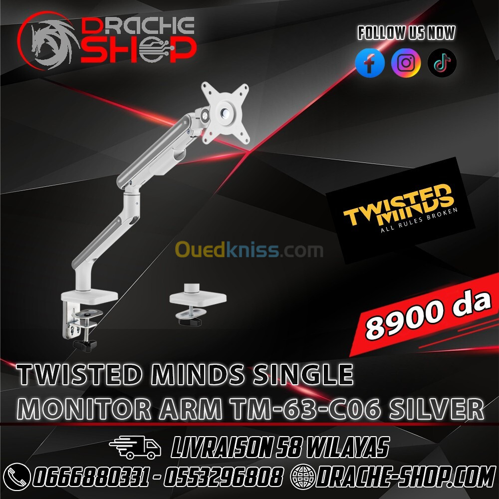 Twisted Minds SINGLE MONITOR ARM TM-63-C06 Silver