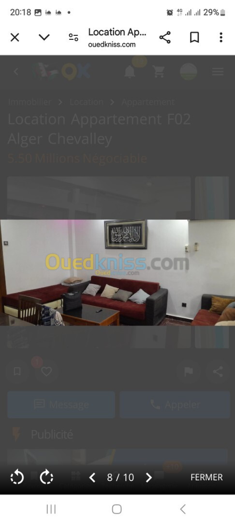 Location Appartement F2 Alger Chevalley