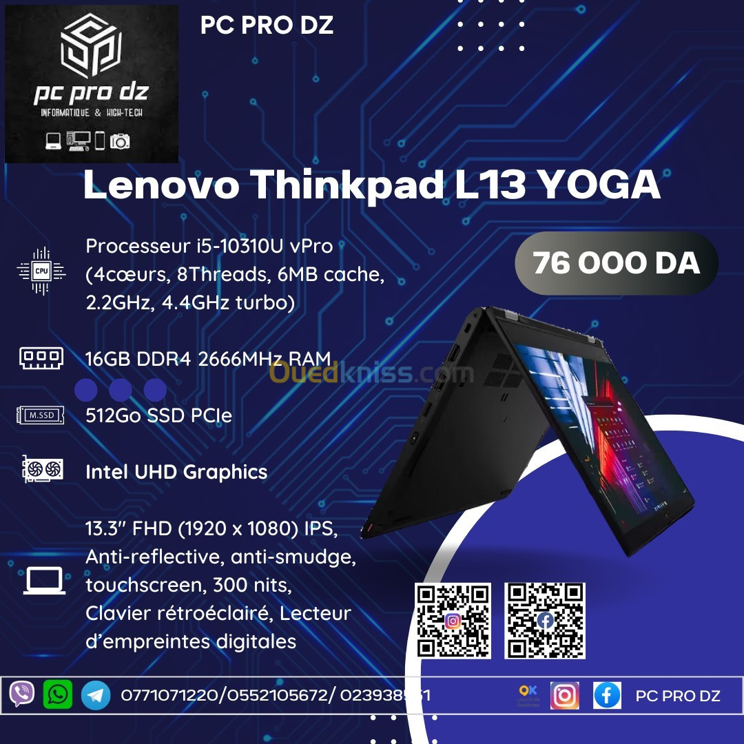 Lenovo Thinkpad L13 YOGA i5 10310U vPro 16GB DDR4 512Go SSD 13.3 FHD Intel UHD Graphics