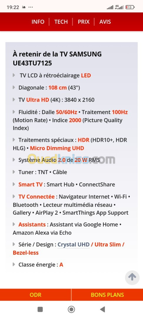 Tv Samsung 43pouce 4k smart