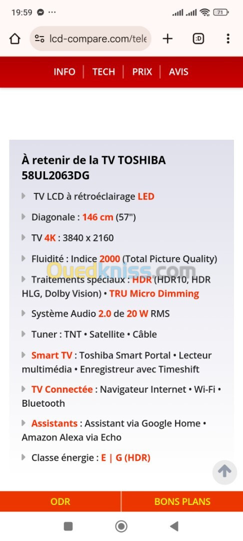 Tv thoshiba 58 pouce 4k smart 