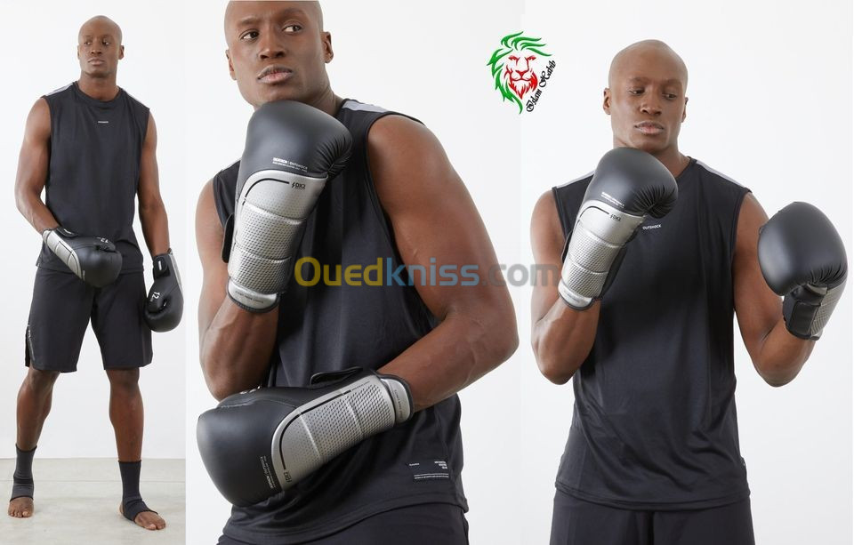 GANTS BOXE + PROTÈGE TIBIAS DECATHLON DE KICK BOXINGMuay thaï MMA قفاز ملاكمة+حامي الساق