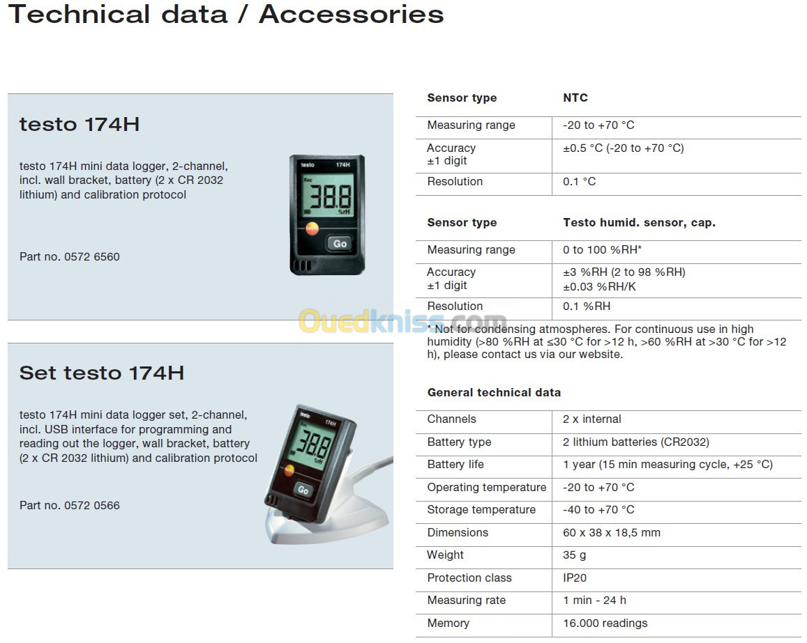 TESTO 174 H Mini enregistreur de température /humidité interne économique  