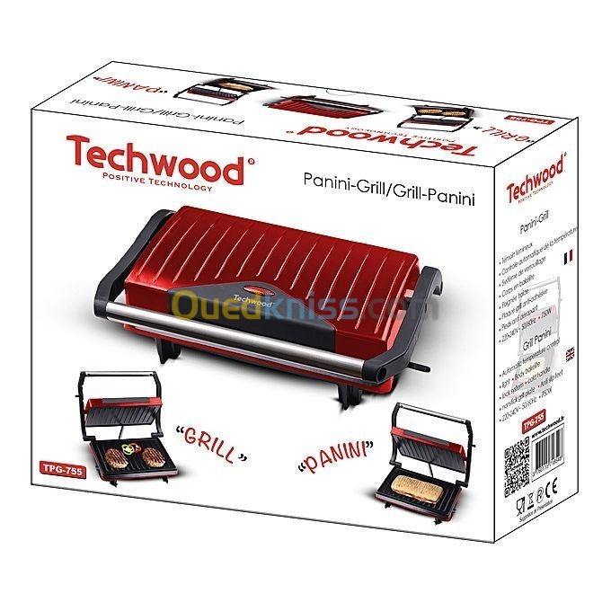  PANINEUSE et GRILLE VIANDE 2in1 TECHWOOD 750 W TPG-755/756