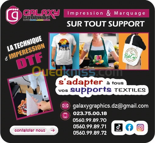 GALAXY GRAPHICS PROPOSE impression DTF sur tous les supports 