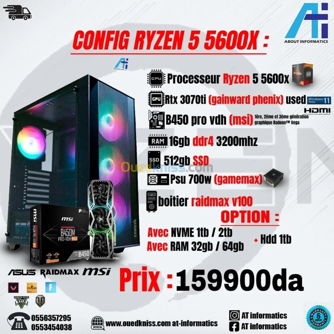 CONFIG PC RYZEN 5 5600X / RTX3070TI 8GB GAINWARD 