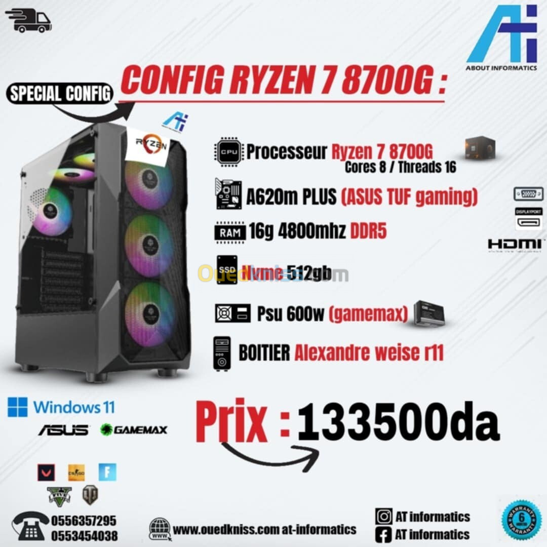 CONFIG PC DDR5 AMD RYZEN 7 8700G / AMD Radeon 780M 