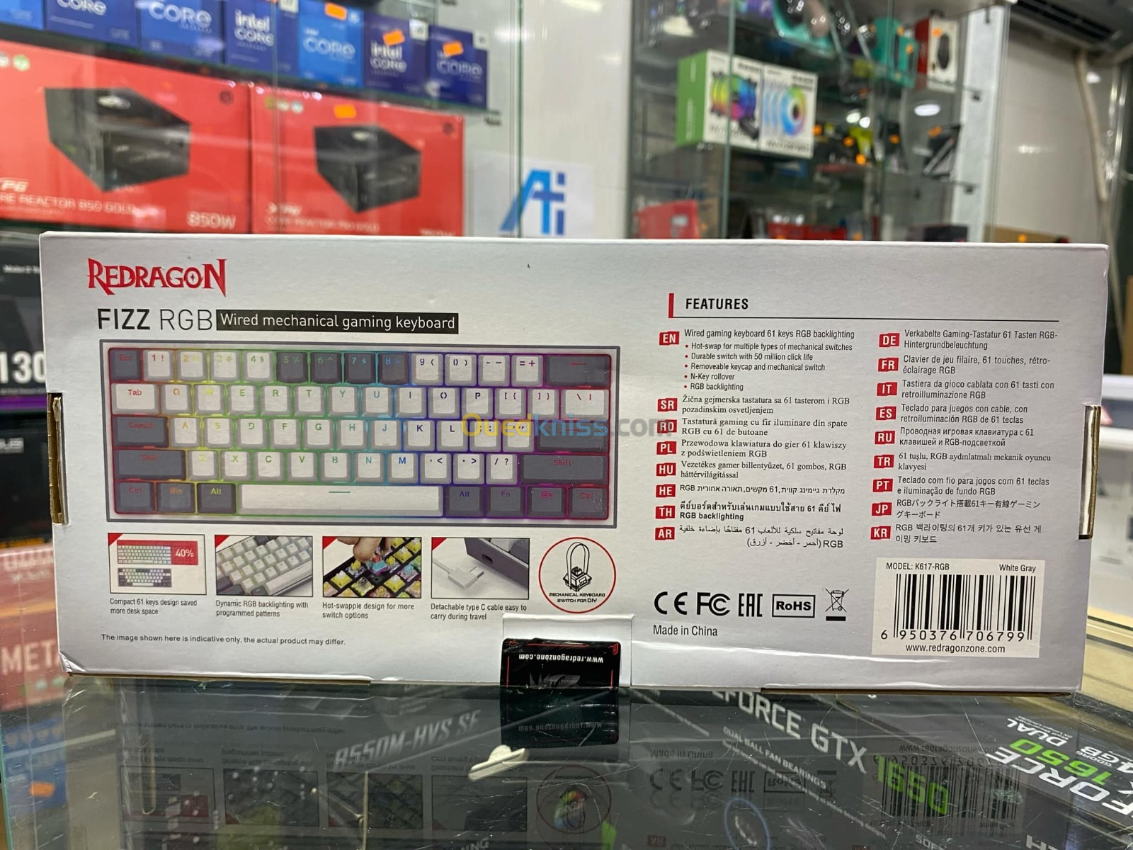 Clavier gaming Redragon K617 FIZZ 60% Wired RGB Gaming Keyboard, 61 Keys Compact Mechanical Keyboard