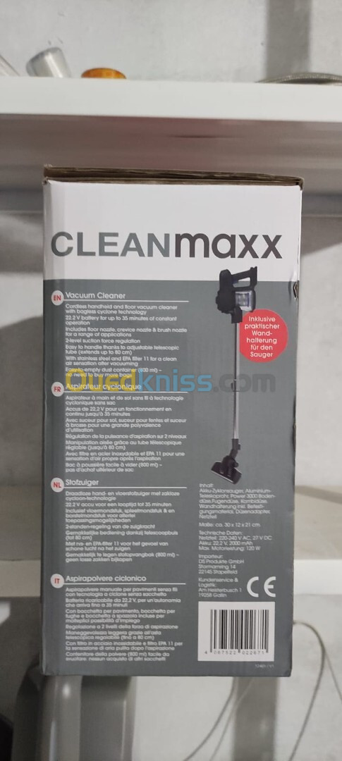 Aspirateur Sans Fil Cleanmaxx (Allemagne) avec Technologie Cyclonique 120W, Autonomie 40 Min