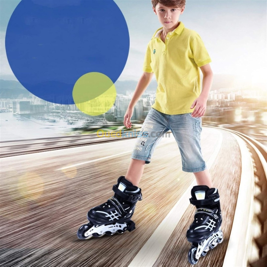 Rollers en ligne réglables et lumineux avec roues lumineuses pour enfants et jeunes Patins en ligne pour filles et garçons avec Support en Alliage d'aluminium Confortables et Respirants