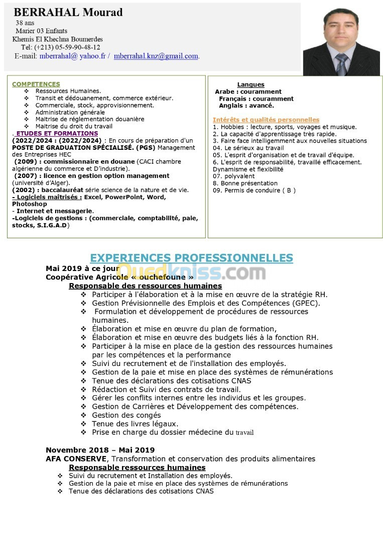 Responsable RH/Cadre Administratif/ chargé des importations