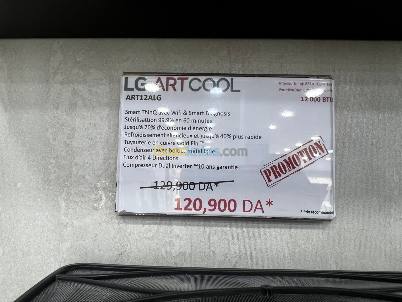 CLIMATISEUR LG 12 K BTU ARTCOOL DUAL INVERTER TROPICAL T3 + WIFI R410A