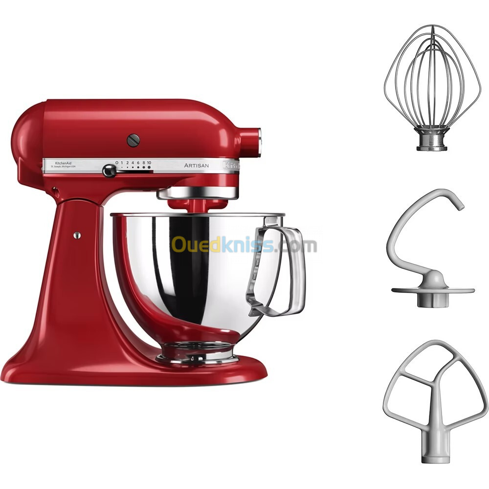 PETRIN KITCHEN AID ARTISAN 4.8 L POMME D'AMOUR 300 W BATTEUR PLAT CROCHET PETRISSEUR