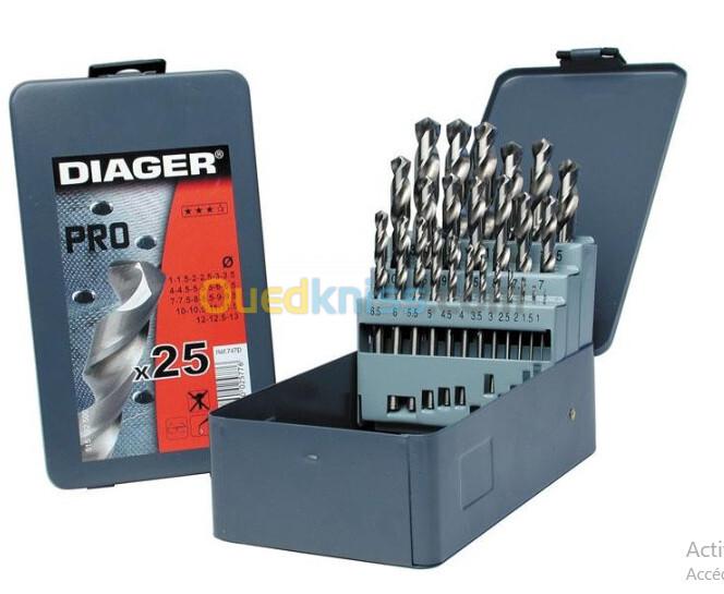 Coffret des mèches professionnel HSS diam , marque  DIAGER , 25 pieces,1-13 mm ,allemand oreginale .