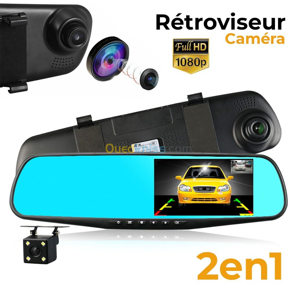 Rétroviseur et Caméra de voiture avant arrière FHD 1080P 4.3P