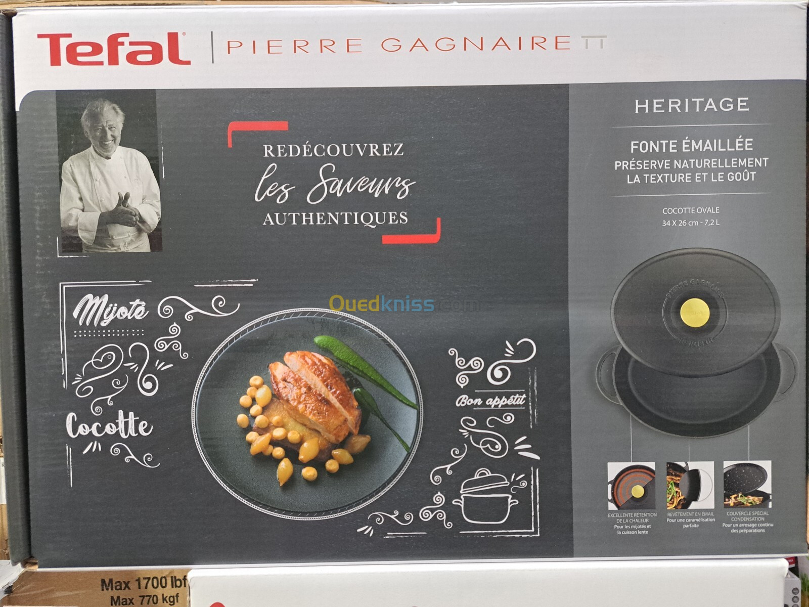 COCOTTE TEFAL PIERRE GAGNAIRE HÉRITAGE OVALE 7.2L 34.26CM FONTE REVÊTEMENT ÉMAIL 