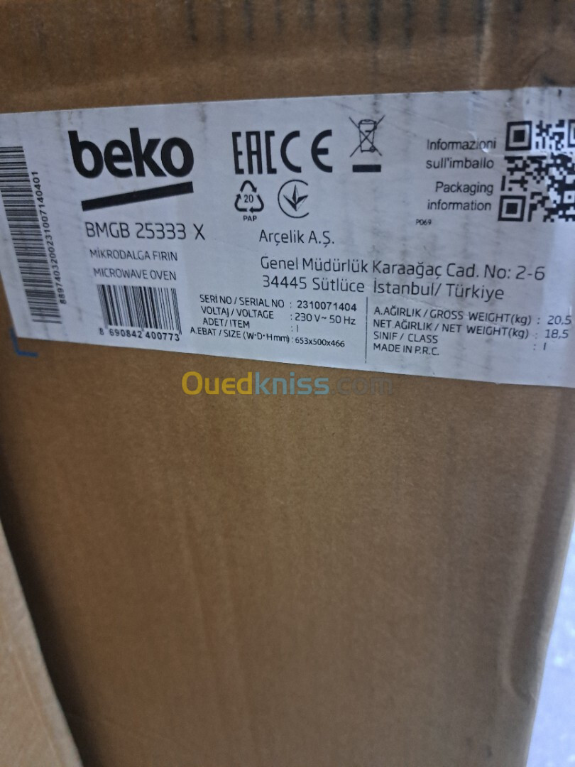 MICRO-ONDE BEKO ENCASTRABLE 25L 900WATT INOX BMGB25333X EUROPÉEN 