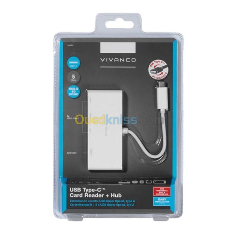 ADAPTATEUR USB TYPE-C /4 HUB + CARTE READER USB 3.0/0.1M