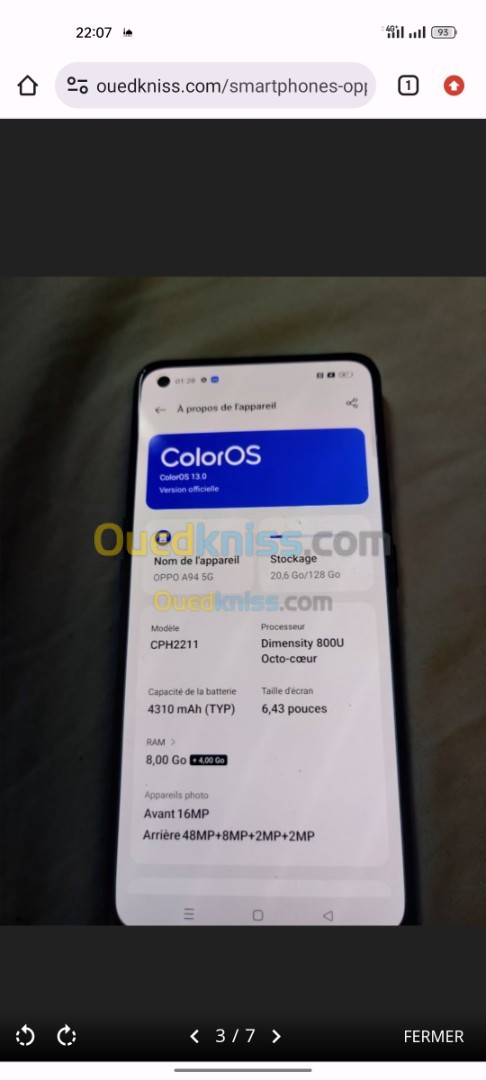 Oppo a94 5g 128/8+4 avec la boîte Oppo a94 5g