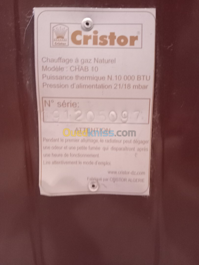 Chauffage à gaz naturel Cristor CHAB 10