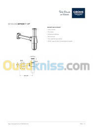 GROHE Siphon 1 1/4Pouces Pièce Détachée Argent 