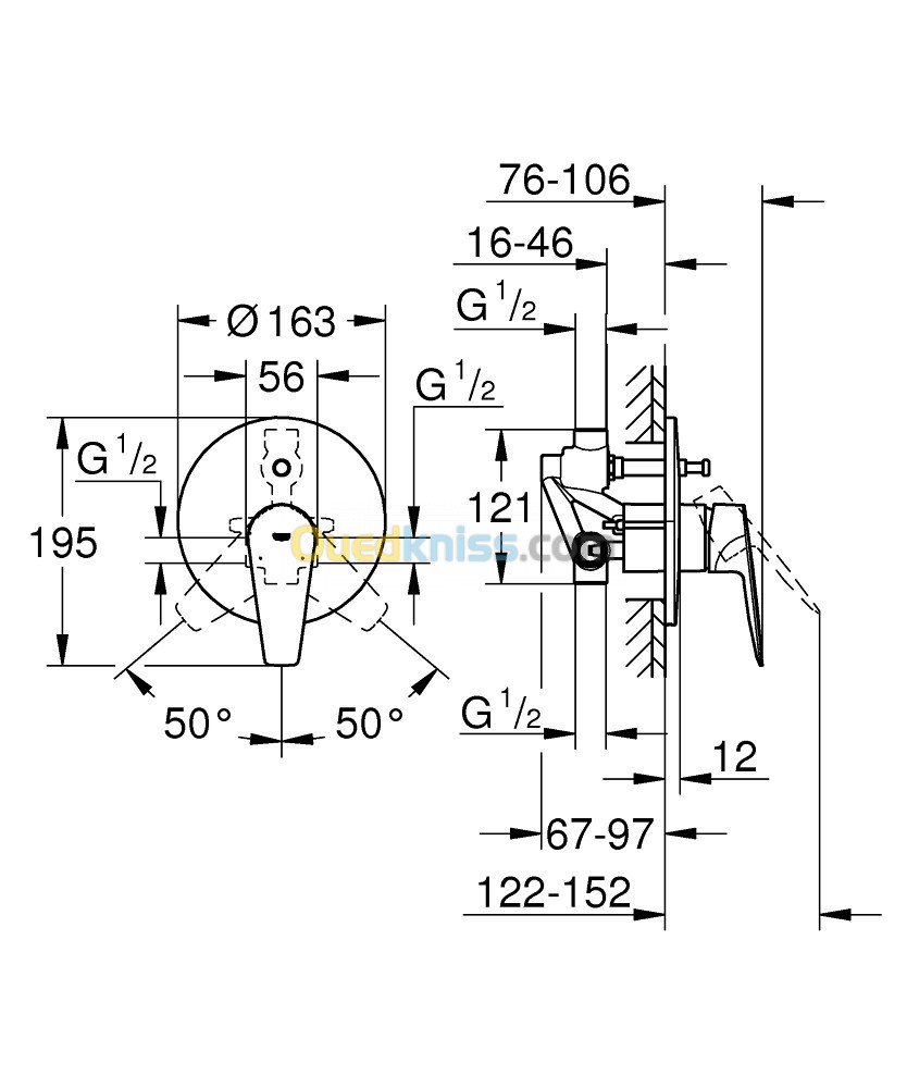 Grohe BauEdge - Mitigeur encastré de baignoire avec corps encastré, chrome 29079000