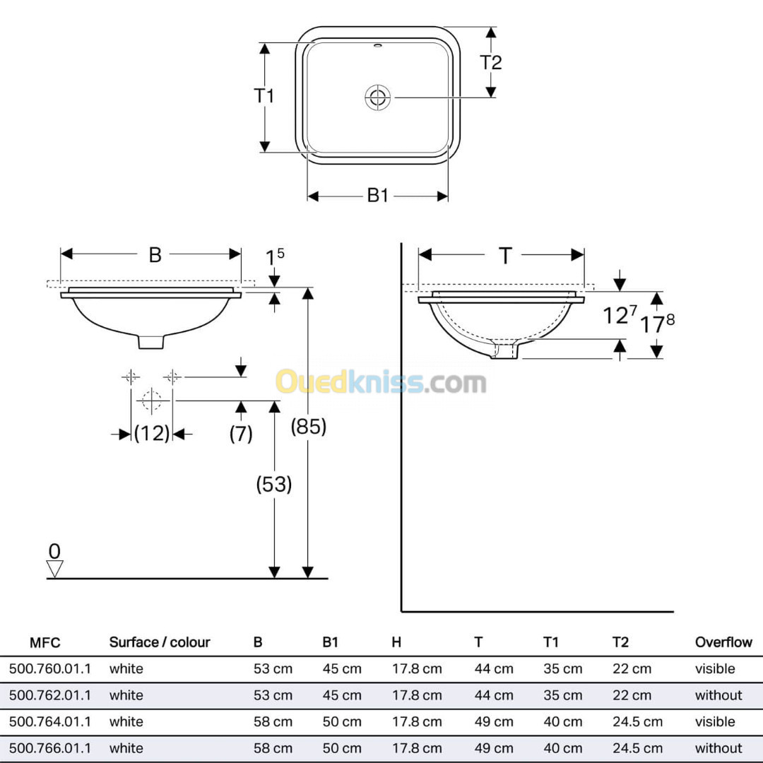 Lavabo Rectangulaire Sous Plan Geberit VariForm