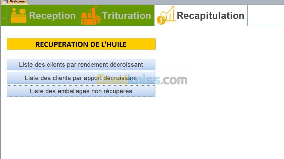 Logiciel de gestion de huilerie