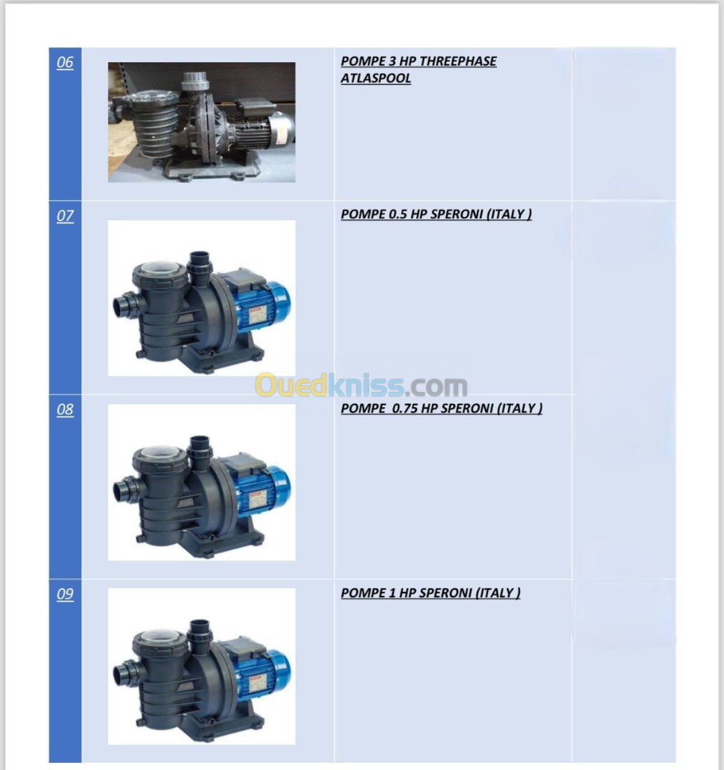 Vente equipment hydraulique pour picines et produits d entretien  