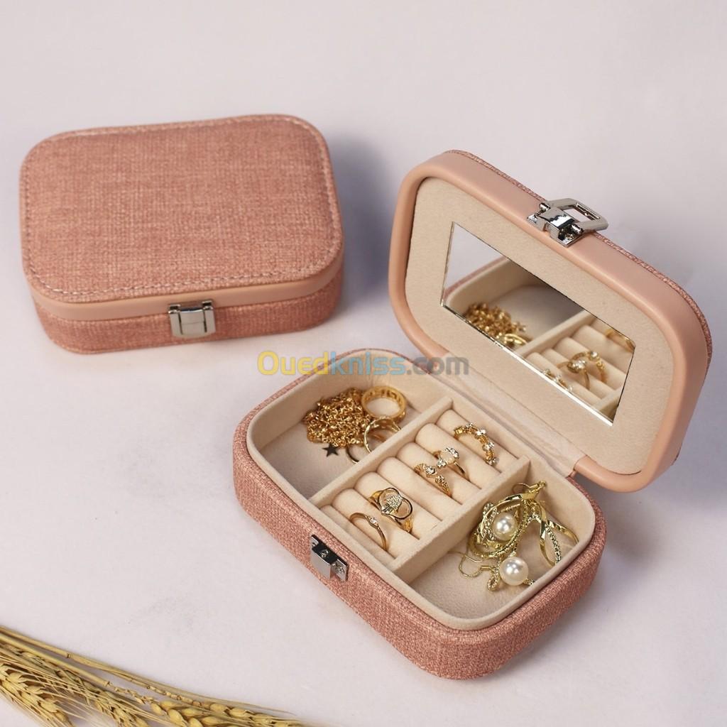 Boîte de rangement de bijoux avec miroir portable en Cuir Pu GM