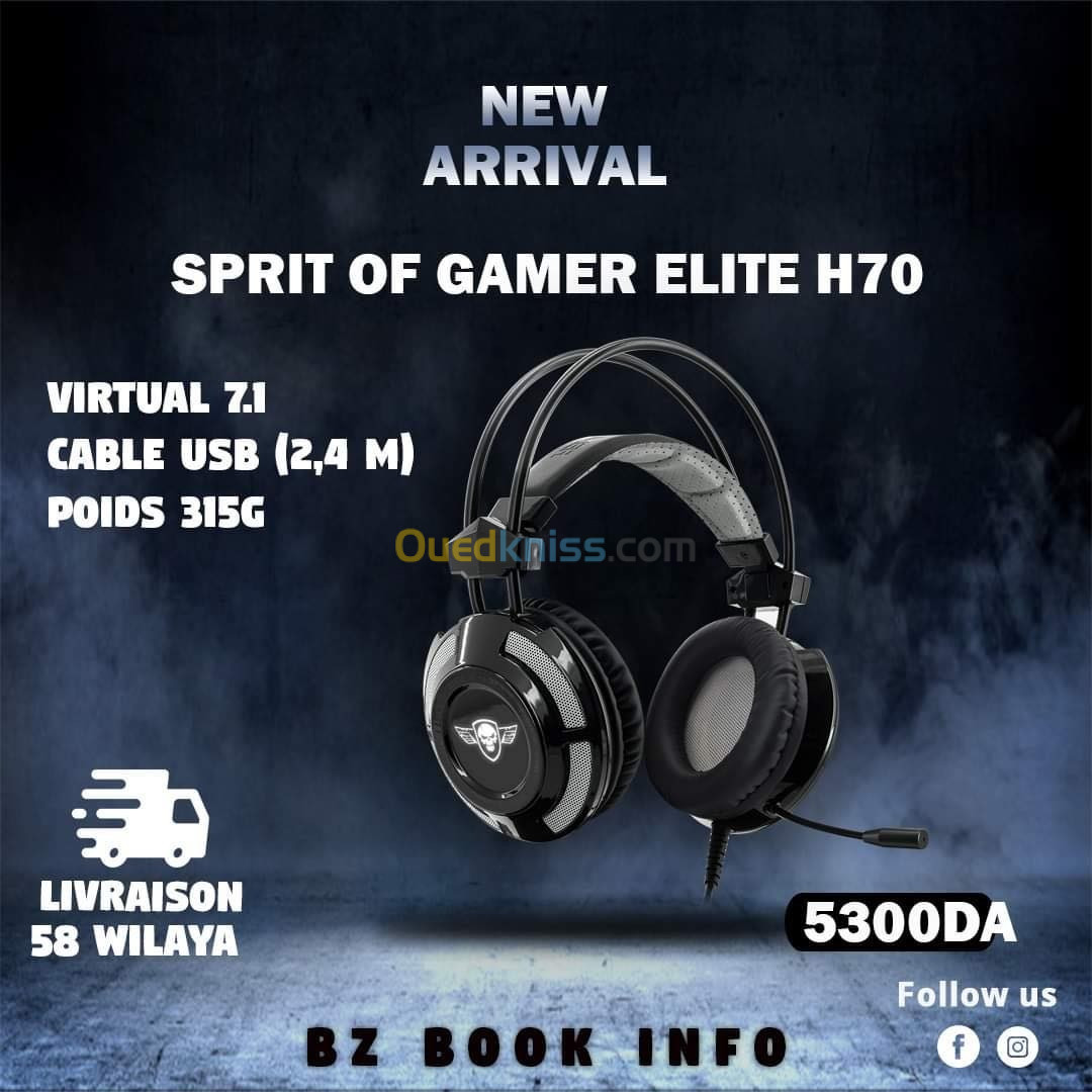 Casque Spirit of Gamer Elite-H70 Noir surround 7.1