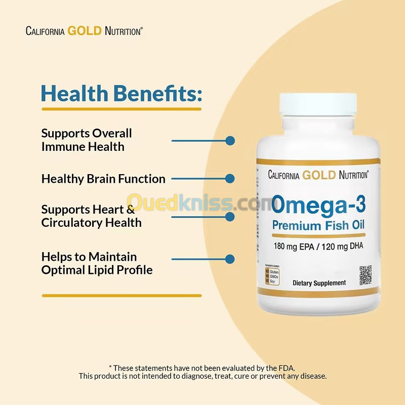 Oméga-3, California Gold Nutrition, 100 capsules à base de gélatine de poisson (HALAL)