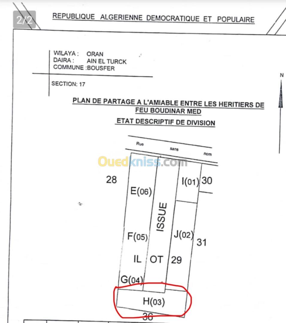 Vente Terrain Oran Bousfer