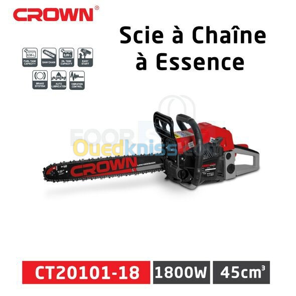    CROWN Scie à Chaine à Essence 450mm 45cc 1800W CT20101-18  