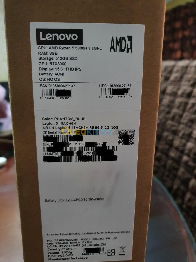 LAPTOP LENOVO LEGION 5 15ACH6H RYZEN 5-5600H / 8G / 512 SSD / Nvidia RTX3060 / 15.6 FHD 120 Hz