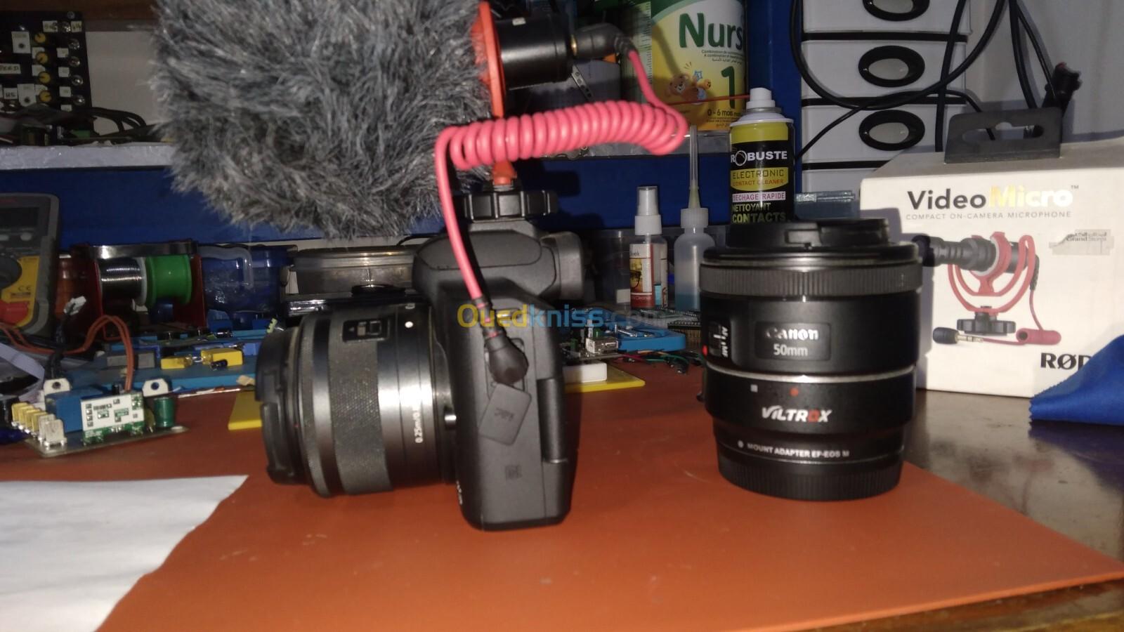 Canon M50 + lens 50mm 1.8 + rode video mic