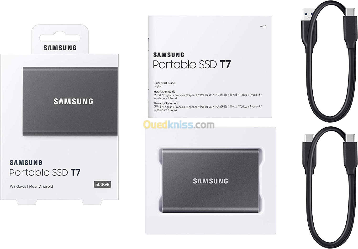 SSD Portable Samsung T7 Touch Externe 1To 1050Mo/s USB C 3.2 Gen 2 